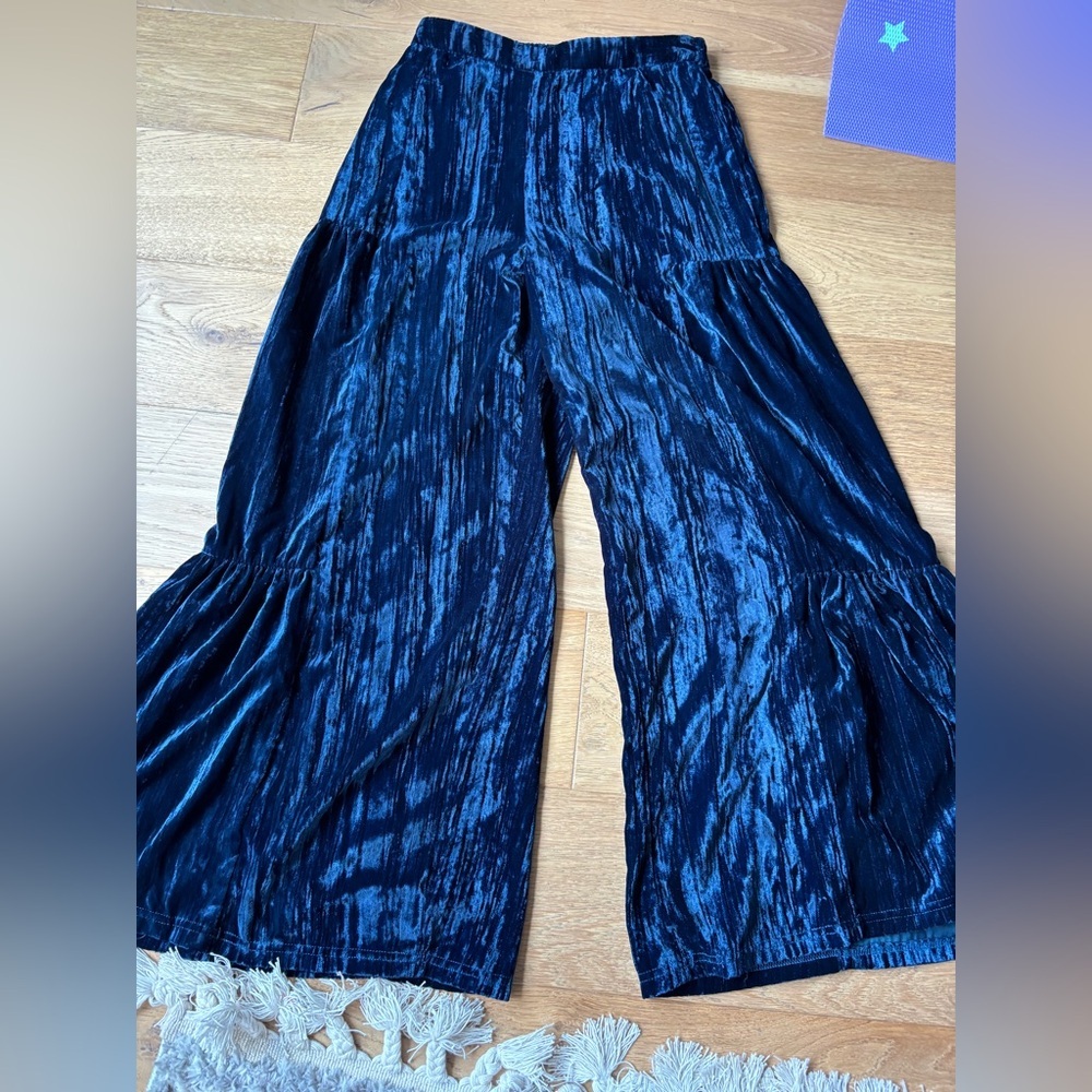 NATURAL LIFE Blue Wide Leg Velvet Jumpsuit Pants
